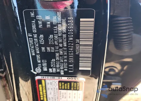 2021 Kia K5 Ex z USA, uszkodzony, nr VIN 5XXG34J27MG069088